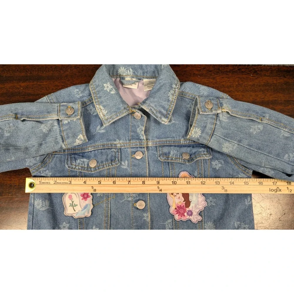 Disney Princess Girls Lined Denim Jacket Belle Cinderella Tiana Floral Print 5/6 - Picture 6 of 9
